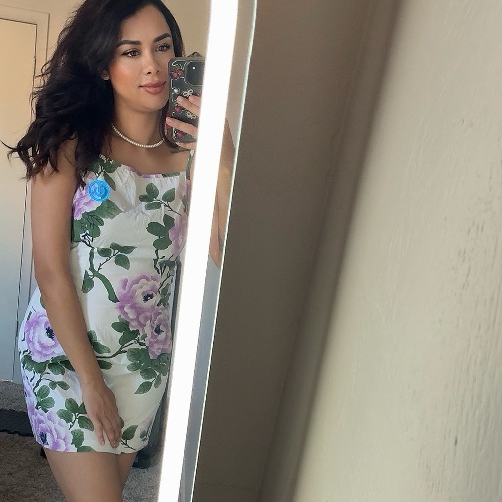 Floral Mini Dress - White and Purple